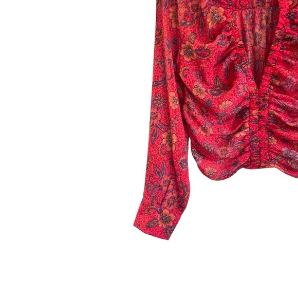 Free People Long Sleeve Floral V-Neck I Got You Printed Top Red Size Medium - Picture 4 of 16